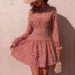 Pleated Slim Long-Sleeved Printed Temperament Mini Dress Wholesale Dresses
