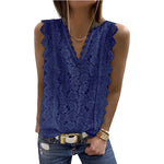 Lace V-Neck Sleeveless Solid Color All-Match Tank Tops Wholesale Women Tops