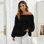 One-Neck Elegant Jacquard Solid Color Long-Sleeved Chiffon Blouses Wholesale Women Top