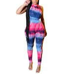 Stand Collar Tie Dye Print Sleeveless Cutout Womens Jump Suits Sexy Wholesale Jumpsuits