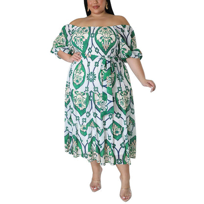 Printed Short Sleeve Lace-Up Smocked Curvy Dresses Wholesale Plus Size Clothing