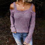 Knitted Loose Casual Solid Off the Shoulder Sling Long Sleeve Sweater Wholesale Women Clothing