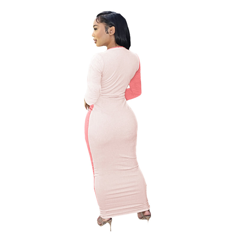 Sexy Cutout Combination Color Thread Long Sleeve Bodycon Maxi Dress Wholesale Dresses