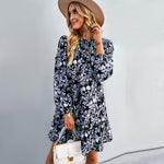 Casual Floral Mini Dress Long Sleeve Crew Neck Vacation Wholesale Dresses