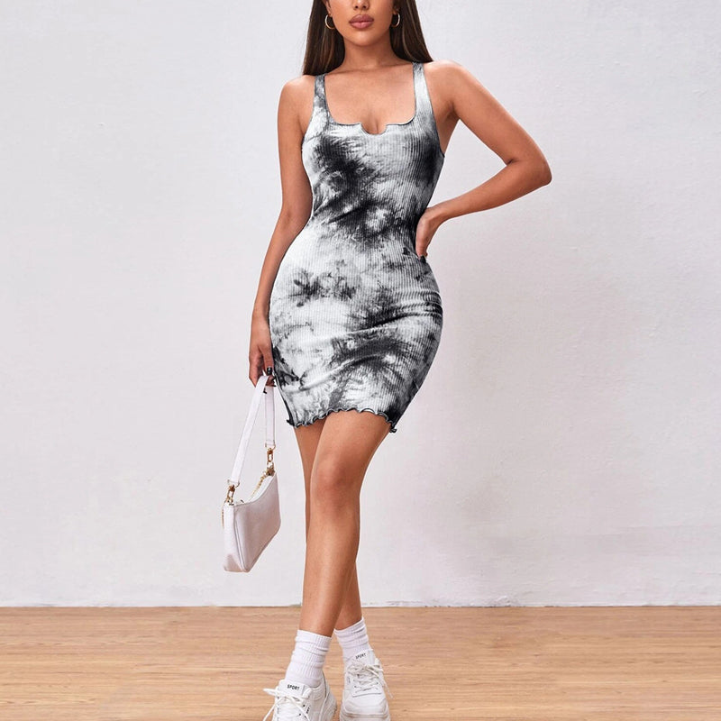 Bodycon Design Tie Dye Printed Knitted Wholesale Dresses Off Shoulder