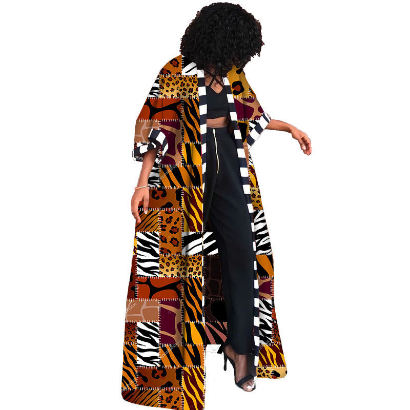 Womens Long Jacket Ethnic Style Print Loose Casual Outerwears Wholesale Cardigans