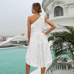 Slanted Shoulder Solid Color Lace Ruffles Swing Evening Dress Elegant Wholesale Dresses