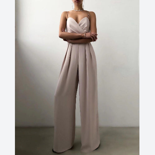 Solid Color Fashion Nipped Waist Loose Straight Mopping Wide Legs Off Shoulder Wholesale Jumpsuits