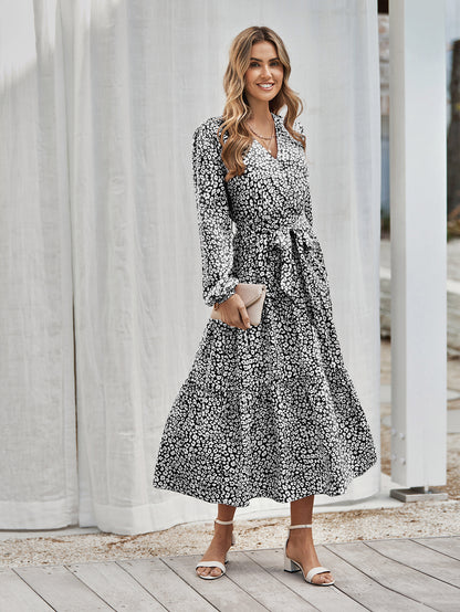 Casual Long Sleeve Printed Smocked Dress Wholesale Dresses