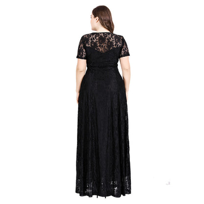 Round Neck Short Sleeve Elegant Curvy Maxi Dresses Wholesale Plus Size Clothing