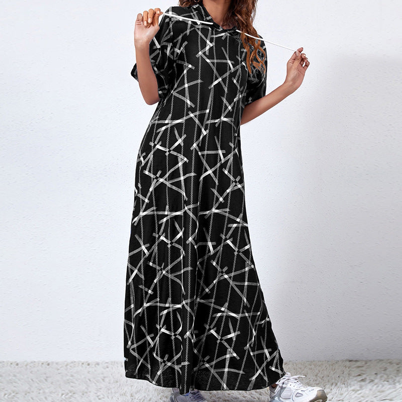 Printed Short Sleeve Loose Summer Hoodie Dress Casual Wholesale Maxi Dresses