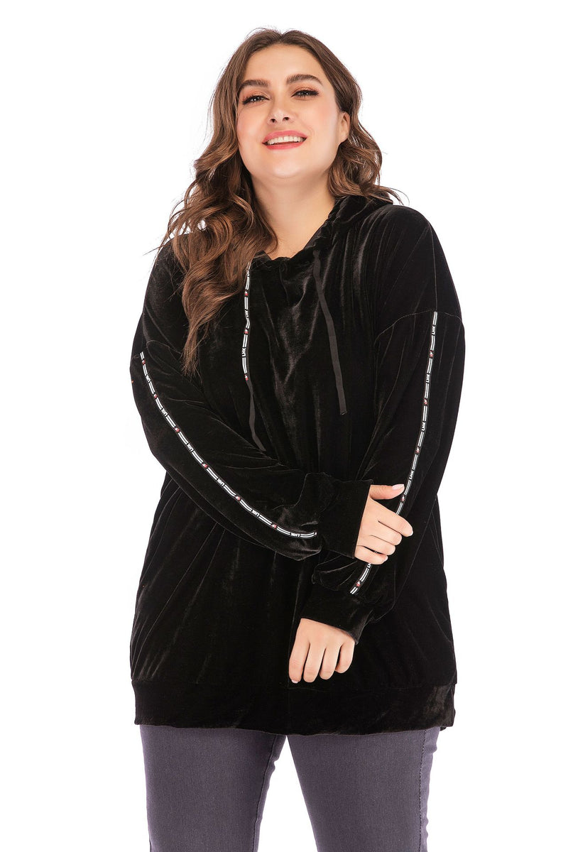 Casual Long Sleeve Velvet Curvy Tops Wholesale Plus Size Clothing