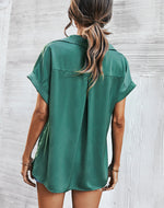 Summer Short Sleeve Solid Color Business Casual Womens Lapel Satin Shirts Wholesale Blouse