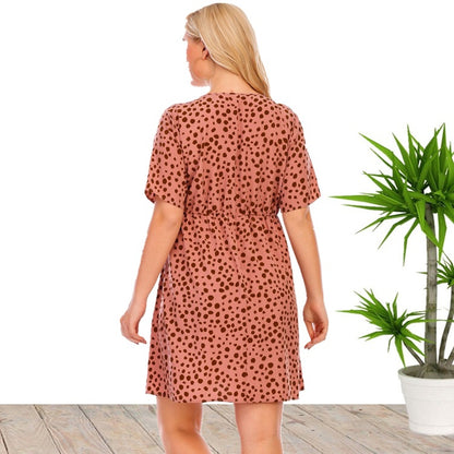 Dot Printed V Neck Casual Midi Curve Dresses Single-Breasted Wholesale Plus Size Clothing