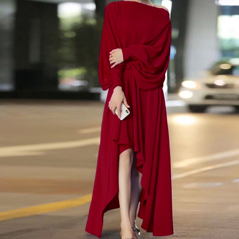 Doll Sleeve Solid Color Temperament Creative Irregular Maxi Dress Wholesale Dresses