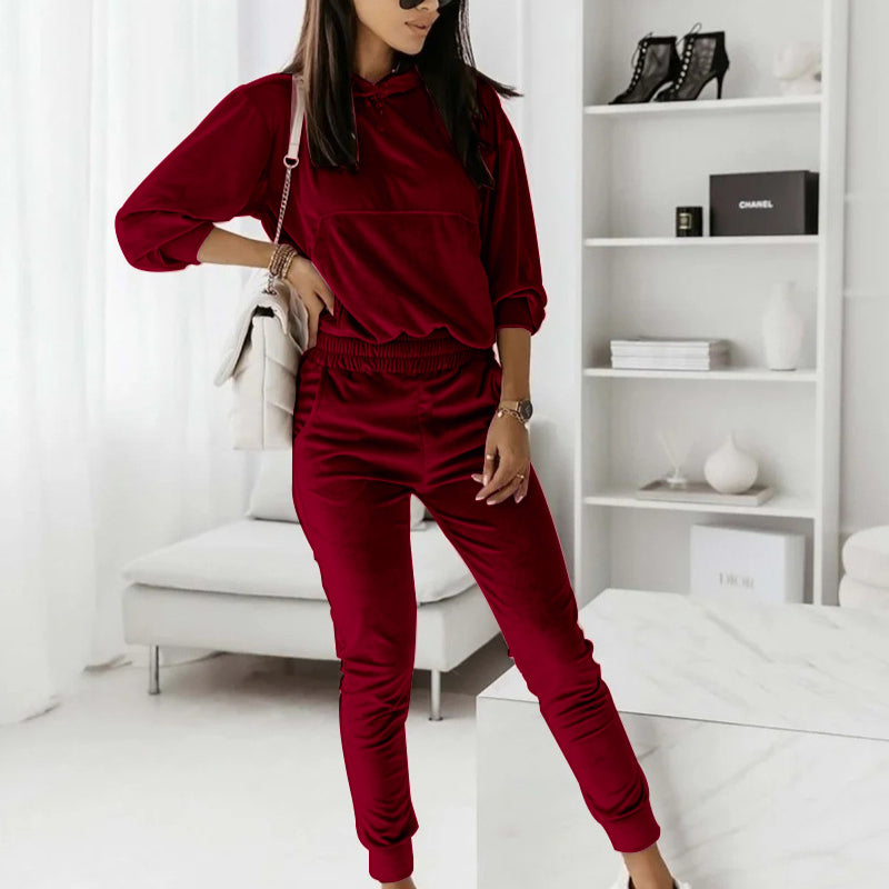 Splicing Sports Hooded Tops & Pants Wholesale Women'S 2 Piece Sets