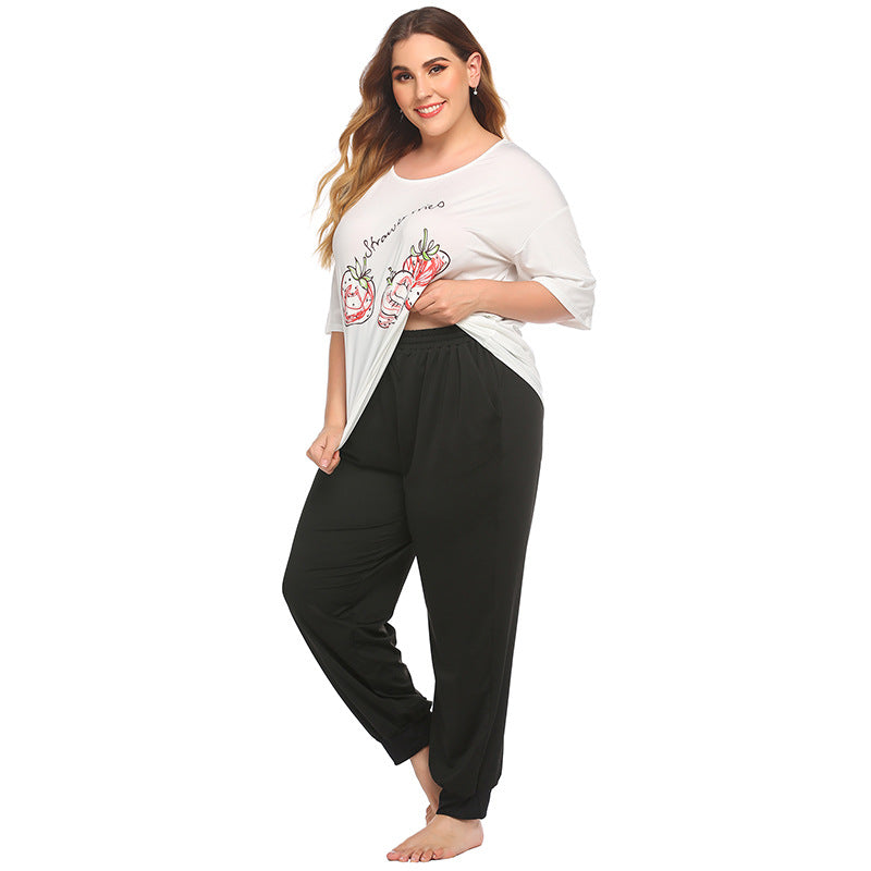 Printed T-Shirt & Trousers Curvy Pajamas Sets Wholesale Plus Size Clothing