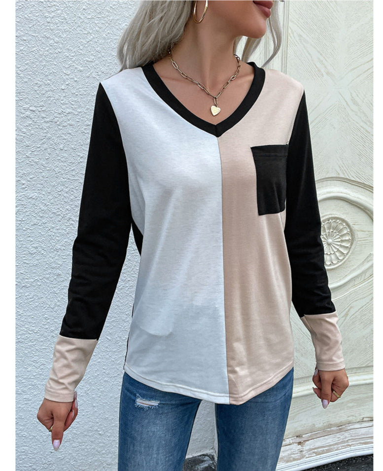 Loose Wholesale Blouses Women Outfits Casual Colorblock Style