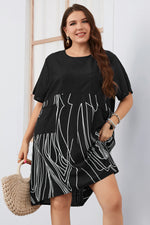 Short Sleeve Round Neck Striped Print Wholesale Plus Size Dresses for Summer