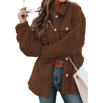 Lapel Collar Shirt Fleece Pocket Jacket Wholesale Womens Tops