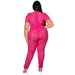 Short Sleeve Translucent Lace Sexy Curve Womens 2 Piece Sets Wholesale Plus Size Clothing