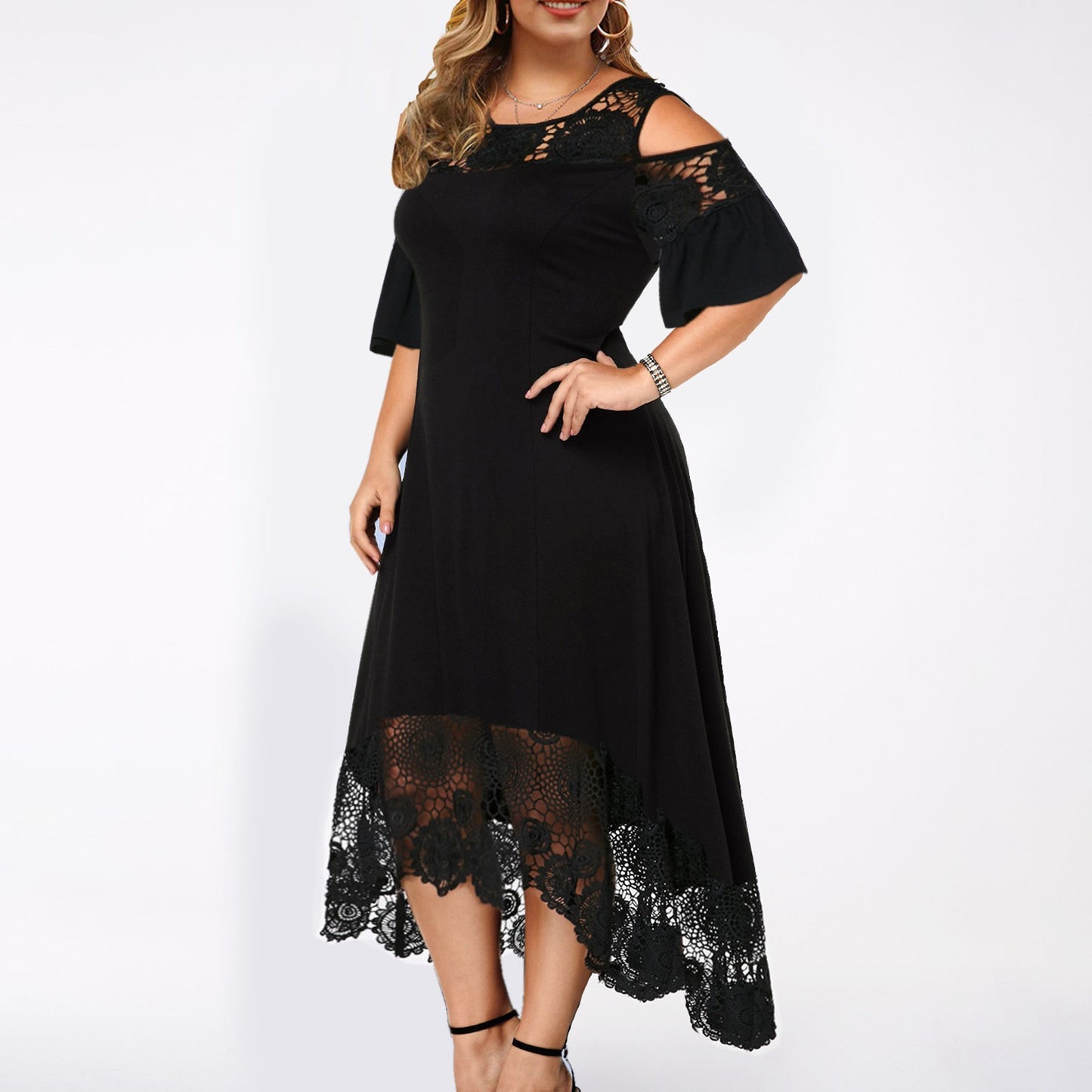 Off Shoulder Women Curvy Lace Maxi Dresses Plus Size Wholesale Clothing