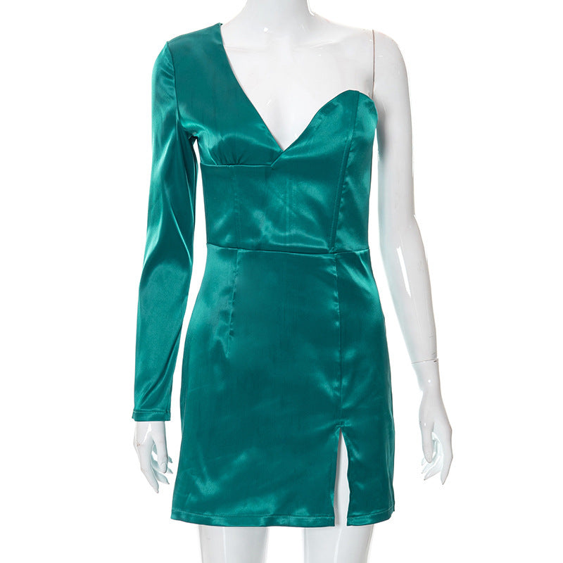 Solid Color One Sleeve Slit Wholesale Mini Dresses