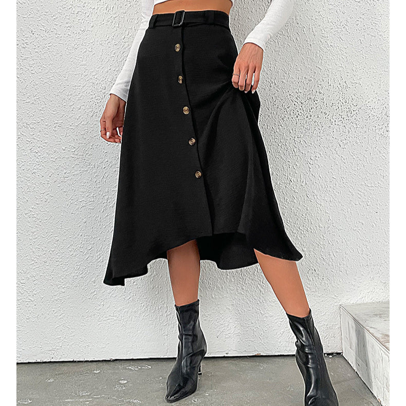 Casual Solid Color Single-Breasted A-Line Swing Irregular Midi Wholesale Skirts With Belt