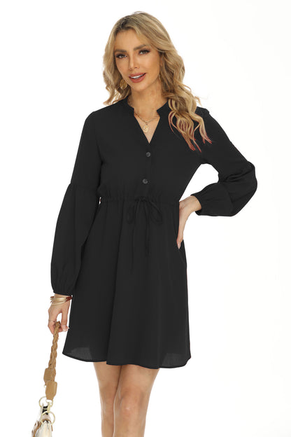 Lantern Long Sleeve Drawstring Casual Dress Wholesale Dresses