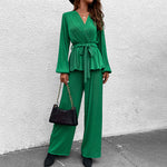 Tie-Up Knitted Tops & Wide-Leg Pants Wholesale Women'S 2 Piece Sets