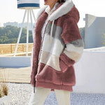Women Hooded Colorblock Patchwork Warm Plush Wholesale Coats And Jackets With Pockets