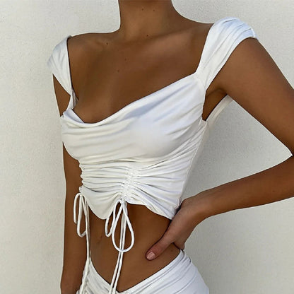 Sexy Low-Cut Sleeveless Drawstring Undershirt Wholesale Crop Tops