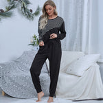 Round Neck Striped Long Sleeve Pullover & Pant Casual Wholesale Loungewear Womens 2 Piece Sets