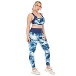 Sport Bra & Leggings Tie-Dye Print Curvy Yoga Fitness Suits Workout Plus Size Two Piece Sets Wholesale Activewears