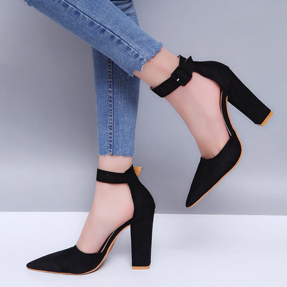 Fashion Chunky Heel Pointed Toe Buckle Commuter High Heels Wholesale Women Shoes