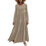 Long Sleeve Round Neck Asymmetric Smocked Dress Wholesale Maxi Dresses