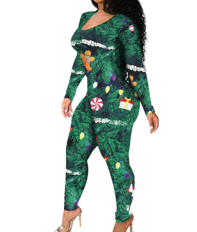 Xmas Skinny Wholesale Long Sleeve Women Jumpsuit