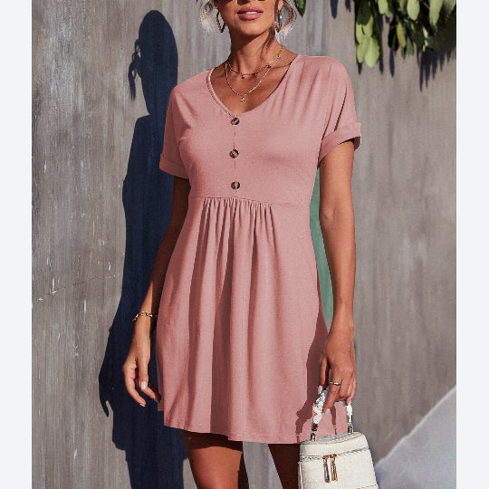 Short Sleeve V Neck Wholesale Pink Dresses Casual Dresses Summer