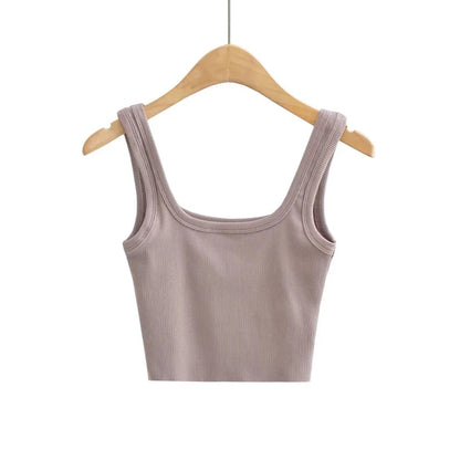 Square Neck Solid Color Slim Short Suspender Vest Women'S Wholesale Crop Tank Tops ST204404