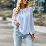 Polka Dot Print Button Chiffon Shirt Blouse Wholesale Womens Tops