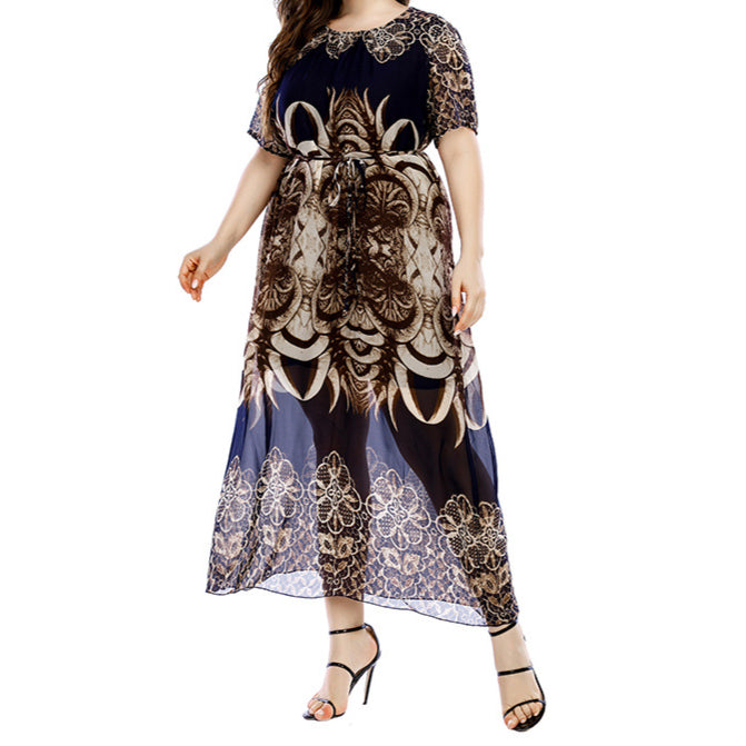 Plus Size Short Sleeve Wholesale Printing Maxi Dress