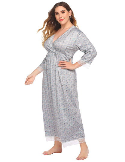 Casual Lace Stitching Printed Curvy Nightgown Wholesale Plus Size Clothing