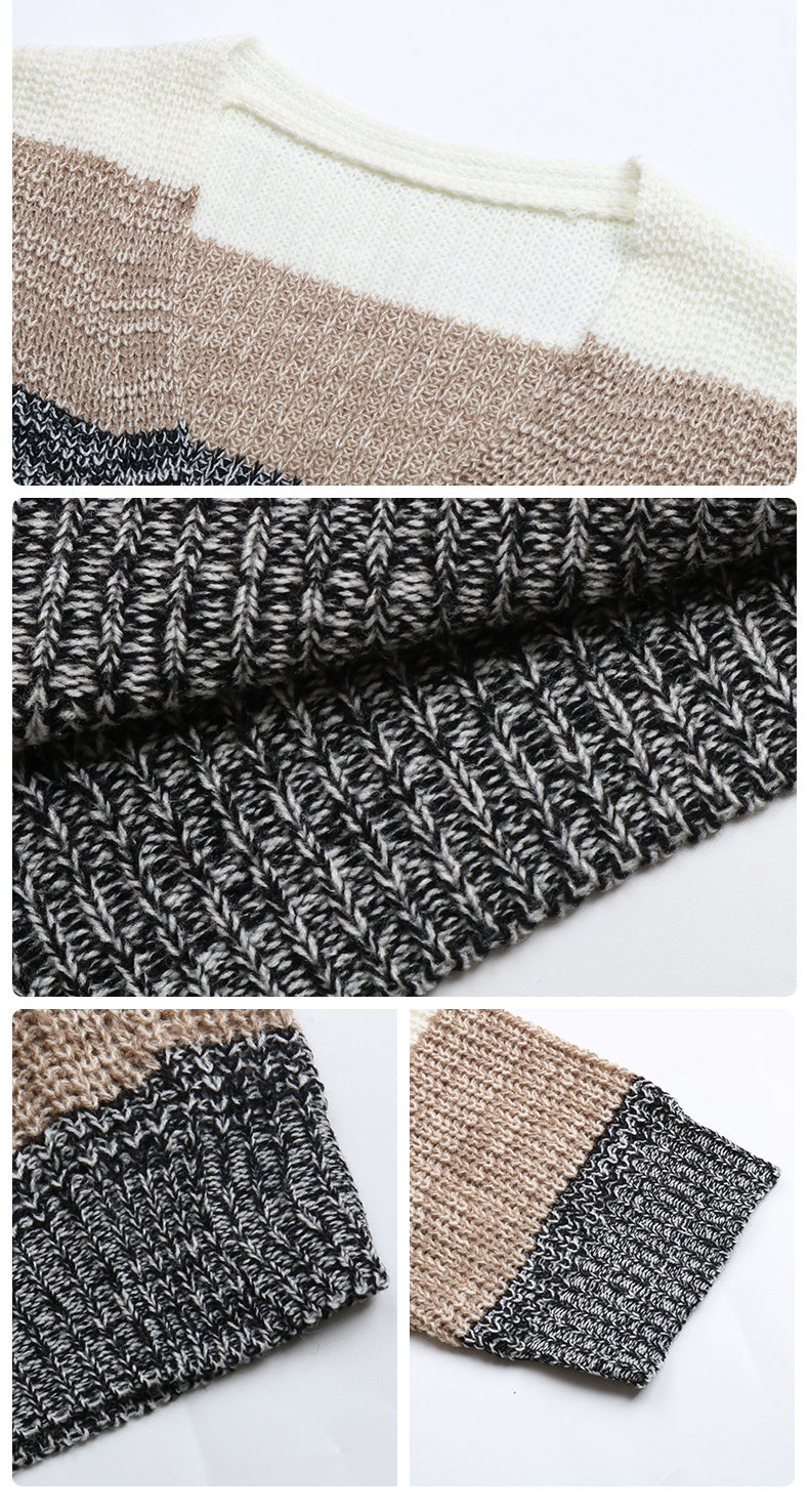 Buttonless Color-Block Knit Women's Wholesale Sweaters and Cardigans