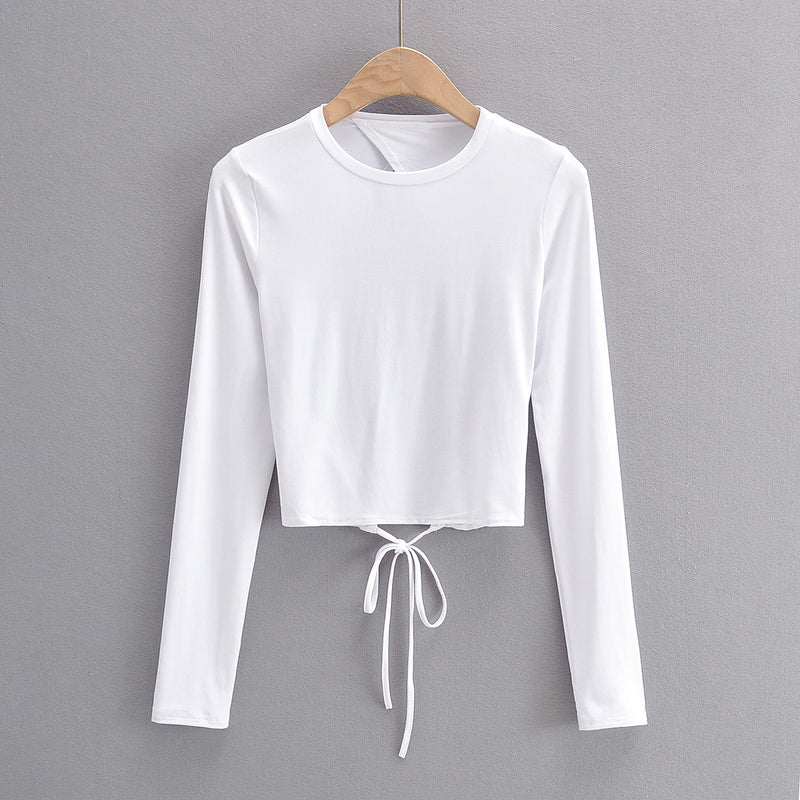Solid Color Long Sleeve Backless Lace Up Wholesale Blouses For Women Summer