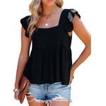 Solid Color Ruffle Sleeve Square Neck Wholesale Tank Tops