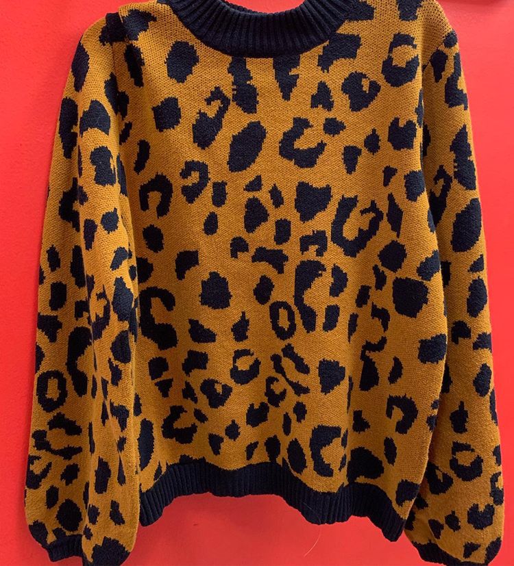 Fashion Leopard Print Slim Crew Neck Long Sleeve Stretch Wholesale Sweaters