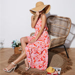 Floral Print Halterneck Sleeveless Backless Wholesale Swing Dresses for Summer