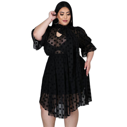 Mesh See-Throught Sexy Irregular Hem Women Curvy Dresses Wholesale Plus Size Clothing