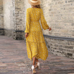 V-Neck Floral Print Long Sleeve Slit Smocked Dress Wholesale Maxi Dresses