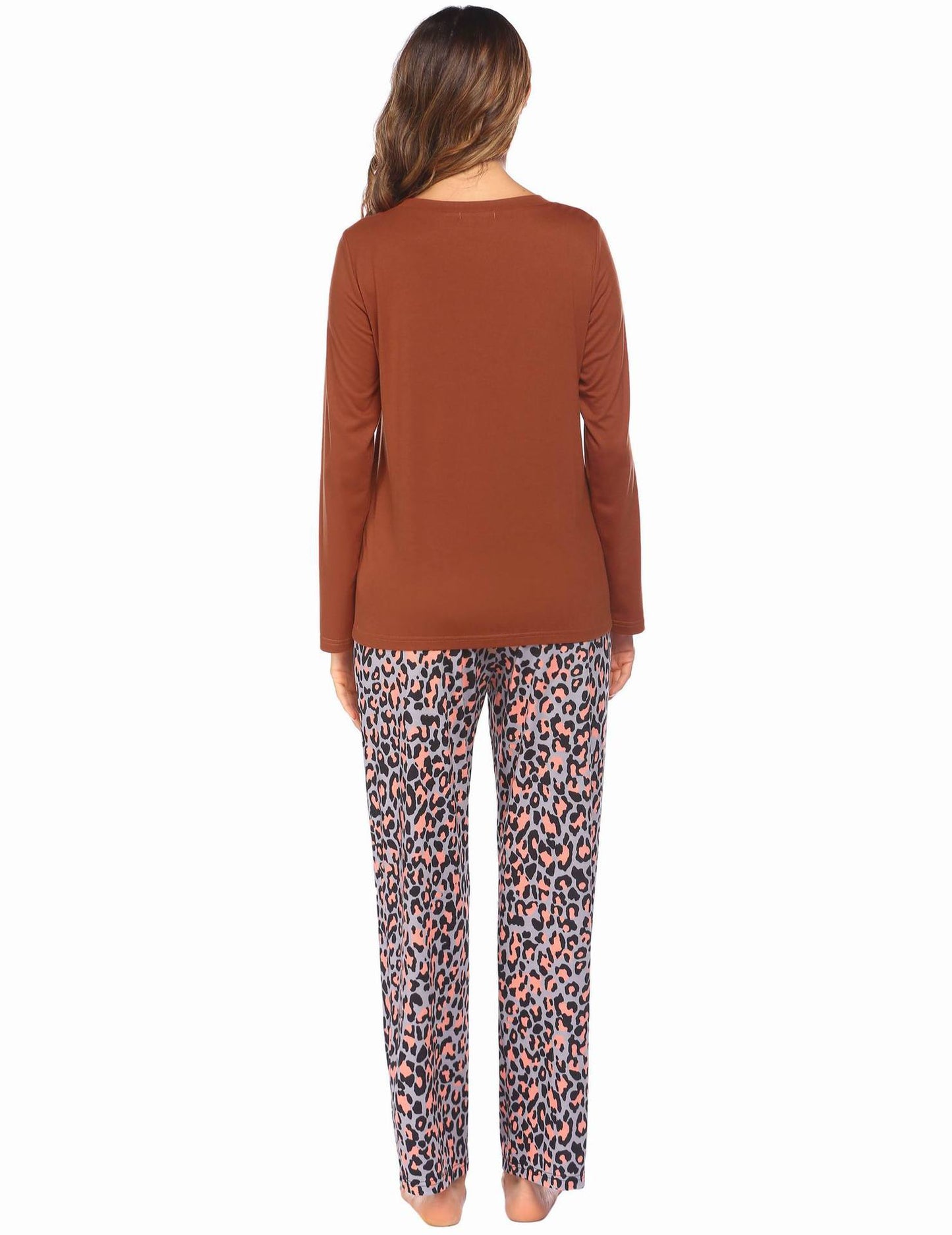 Leopard Print Long Sleeve Casual Homewear Suits Wholesale Loungewear